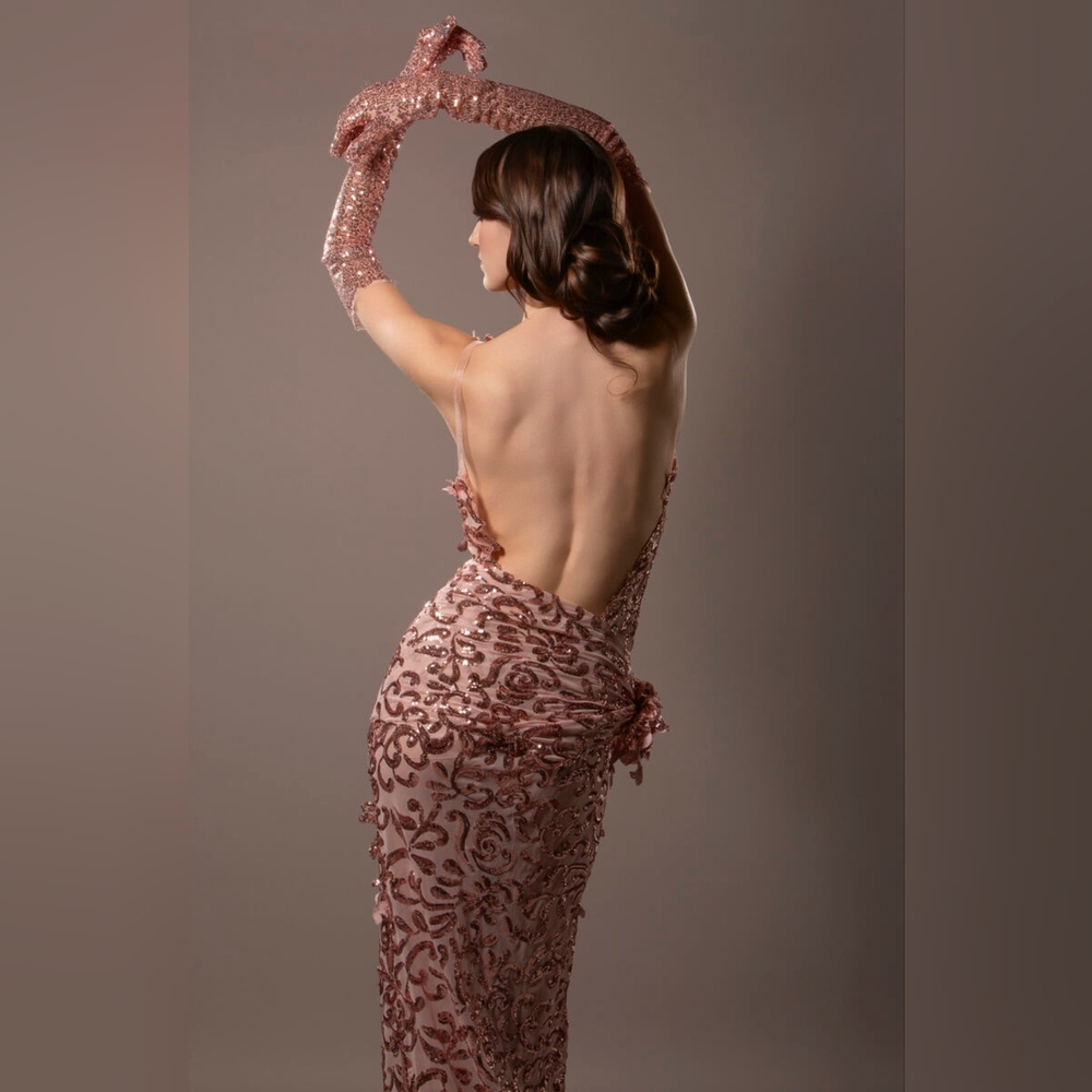 "TONI" Rose Gold Damask Sequin Blush Hybrid Sheath Mermaid Wedding Gown Set